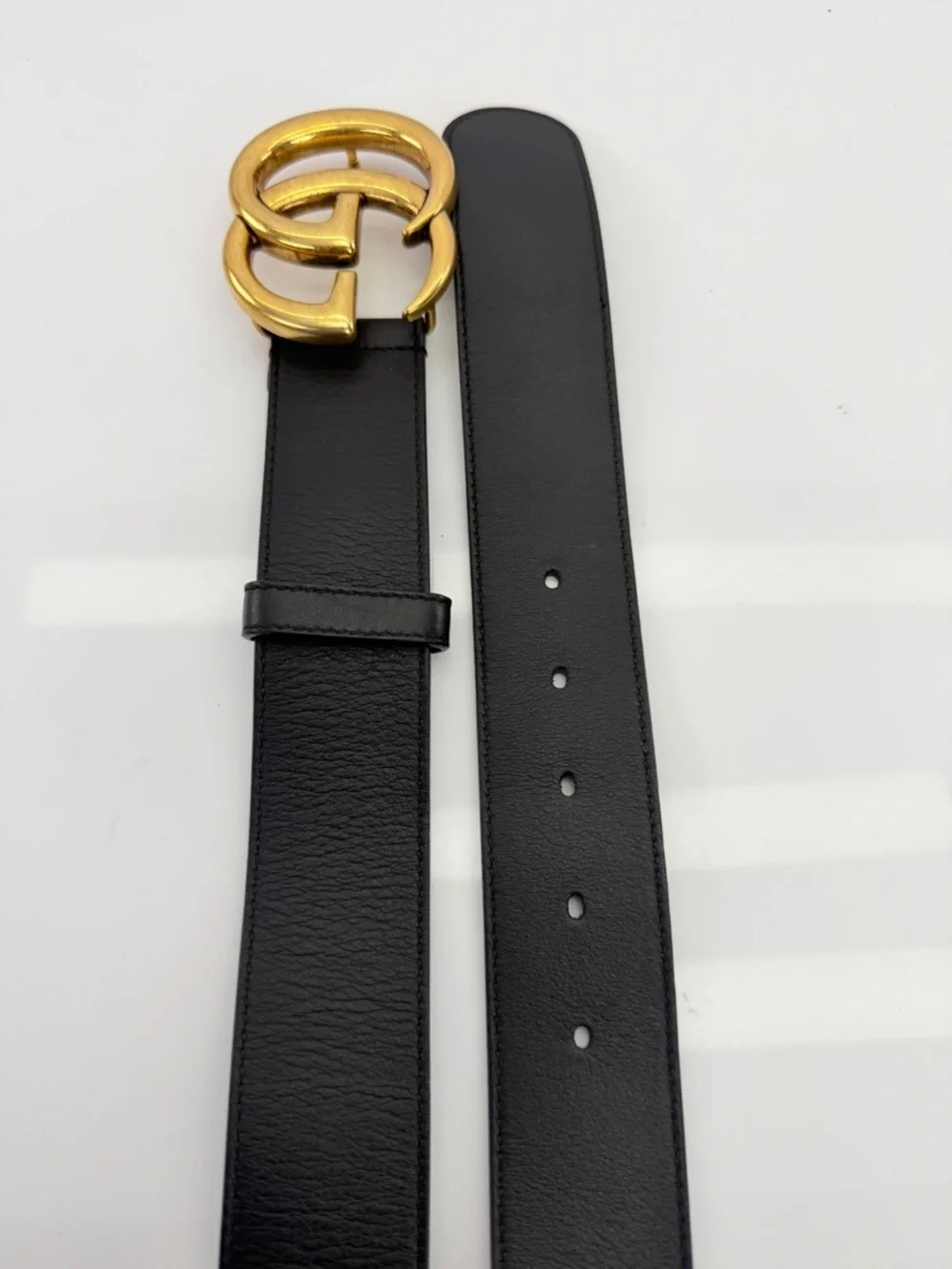Gucci Black Leather Belt with Gold Double G Buckle